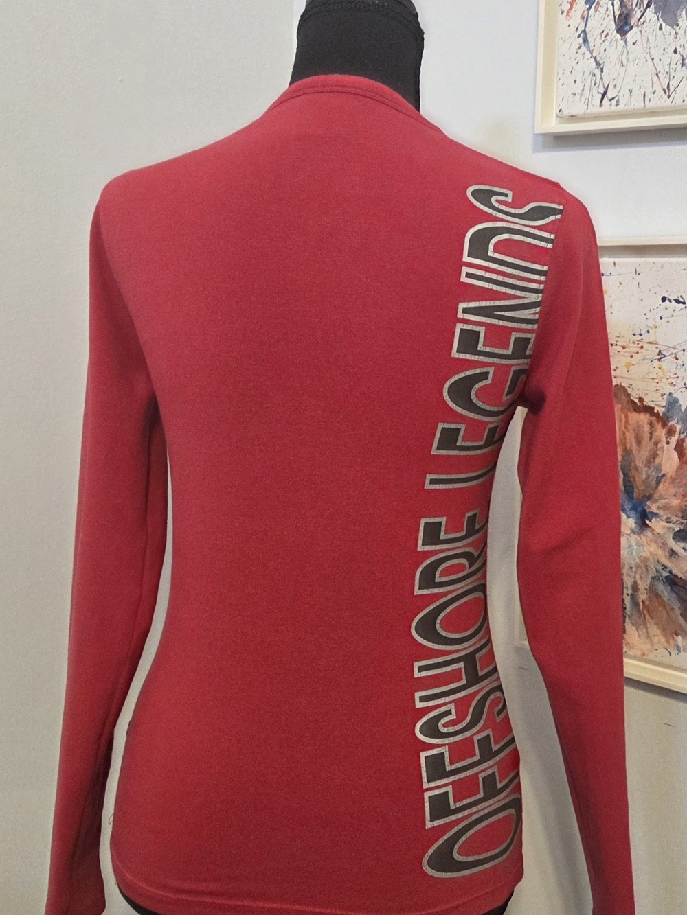 Red Long-Sleeve Women's Tee with Vertical Logo